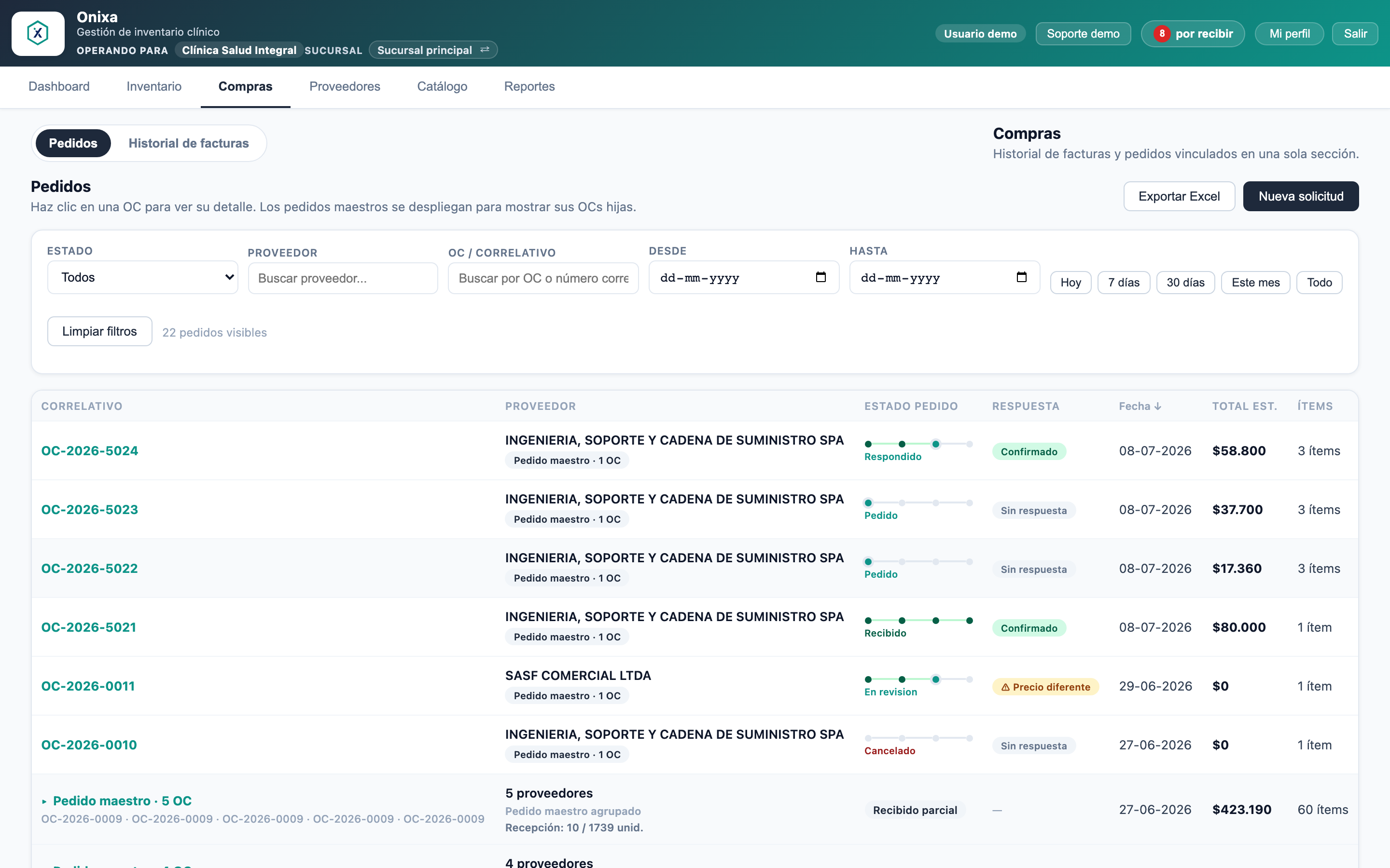 Módulo de compras en Onixa